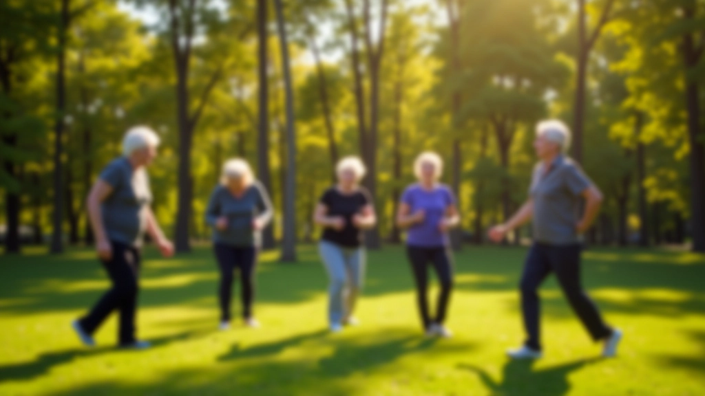 Grupa senioru smaida un vingro parkā, grupu aktivitāte, saule, skaidri laiki